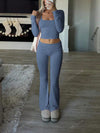 Tight Fit Solid Color Square Collar Long Sleeve Top & Pants Suit image 20