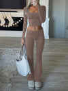 Tight Fit Solid Color Square Collar Long Sleeve Top & Pants Suit image 14