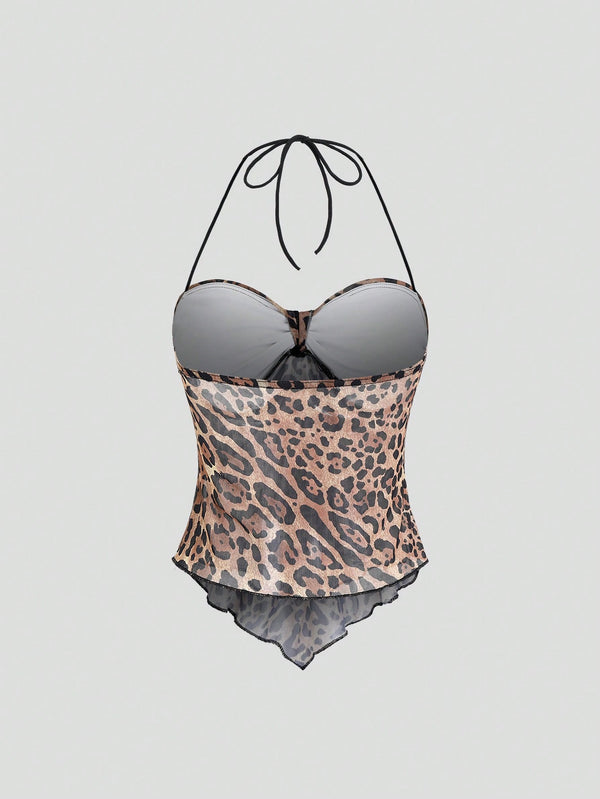 Soraya Leopard Tie Mesh Top image 1