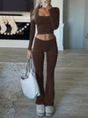 Tight Fit Solid Color Square Collar Long Sleeve Top & Pants Suit image 16