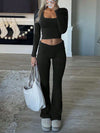 Tight Fit Solid Color Square Collar Long Sleeve Top & Pants Suit image 11