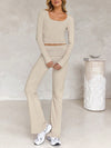 Tight Fit Solid Color Square Collar Long Sleeve Top & Pants Suit image 3