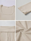 Tight Fit Solid Color Square Collar Long Sleeve Top & Pants Suit image 9