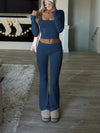 Tight Fit Solid Color Square Collar Long Sleeve Top & Pants Suit image 23