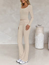Tight Fit Solid Color Square Collar Long Sleeve Top & Pants Suit image 7