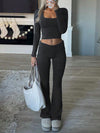 Tight Fit Solid Color Square Collar Long Sleeve Top & Pants Suit image 13