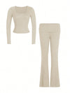 Tight Fit Solid Color Square Collar Long Sleeve Top & Pants Suit image 10