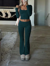 Tight Fit Solid Color Square Collar Long Sleeve Top & Pants Suit image 22