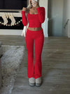 Tight Fit Solid Color Square Collar Long Sleeve Top & Pants Suit image 17