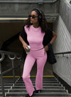Two Piece Outfits Short Sleeve Crop High Waist Foldover Flare Pantsimage 12