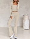 Tight Fit Solid Color Square Collar Long Sleeve Top & Pants Suit image 5