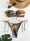 Zebra Stripe Print Strapless Tie Front Bikini Set image 0