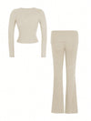 Tight Fit Solid Color Square Collar Long Sleeve Top & Pants Suit image 8