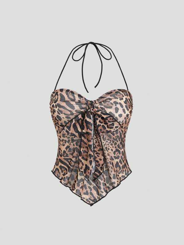 Soraya Leopard Tie Mesh Top image 0