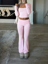 Tight Fit Solid Color Square Collar Long Sleeve Top & Pants Suit image 19