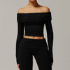 Sexy Long Sleeved Off the Shoulder Yoga Top image 3
