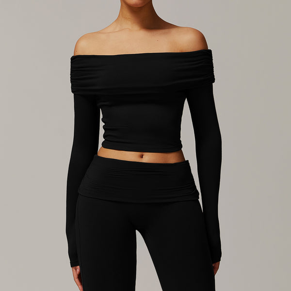Sexy Long Sleeved Off the Shoulder Yoga Top image 3