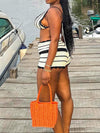 Striped Hem Halter Neck Knitted Top And Knitted Shorts Set image 0