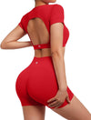 Open Back Short Sleeve Scrunch Butt Booty Shorts Seamless Ribbed Workout Set image 8