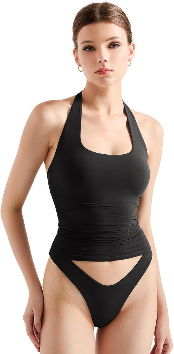 Halter Tank Tops Double Lined Backless Tops image 3