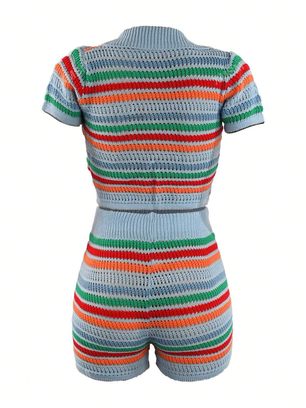 Knitted Colorblock Striped Set image 4