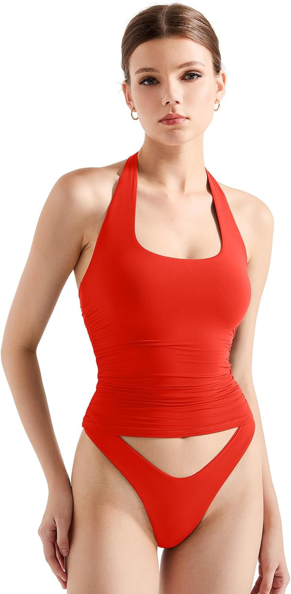 Halter Tank Tops Double Lined Backless Tops image 1