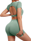 Open Back Short Sleeve Scrunch Butt Booty Shorts Seamless Ribbed Workout Set image 3