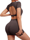 Open Back Short Sleeve Scrunch Butt Booty Shorts Seamless Ribbed Workout Set image 5