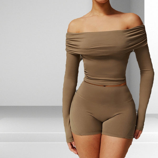 Sexy Long Sleeved Off the Shoulder Yoga Top image 0