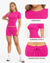 Two Piece Lounge Set Slim Fitted Short Sleeve Tops T-shirt Drawstring Shorts image 9