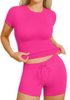 Two Piece Lounge Set Slim Fitted Short Sleeve Tops T-shirt Drawstring Shorts image 4
