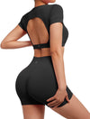 Open Back Short Sleeve Scrunch Butt Booty Shorts Seamless Ribbed Workout Set image 4