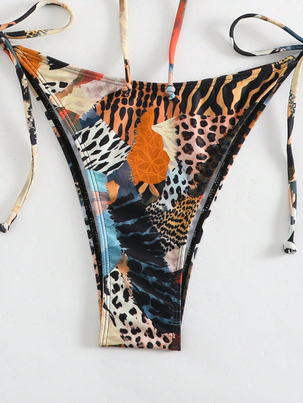 Zebra Stripe Print Strapless Tie Front Bikini Set image 2