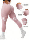 Black Striped Ruched Waist Leggings image 1