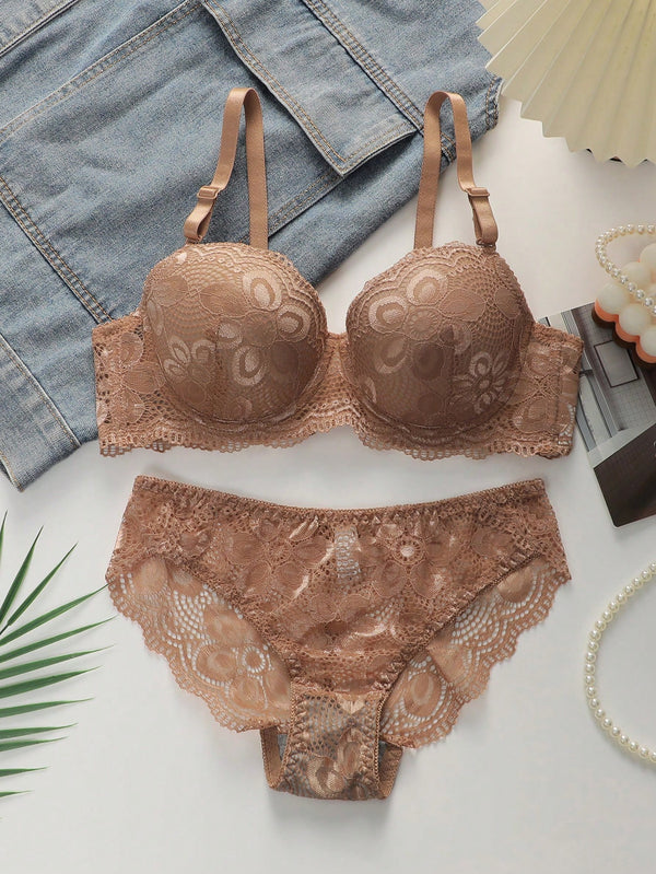 Nude Floral Lingerie Set image 1