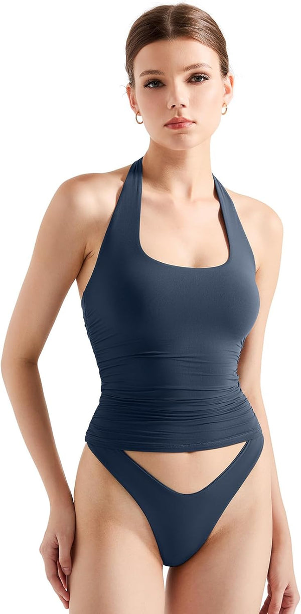 Halter Tank Tops Double Lined Backless Tops image 4