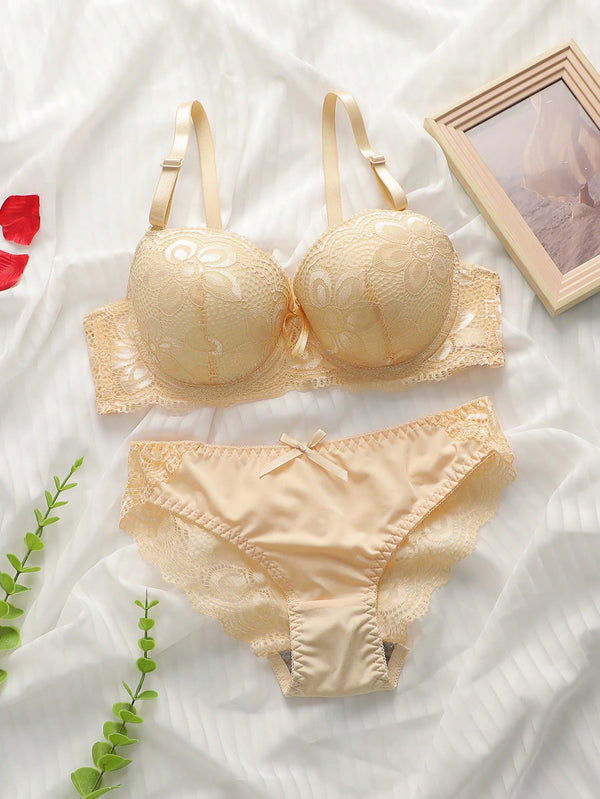Nude Floral Lingerie Set image 2