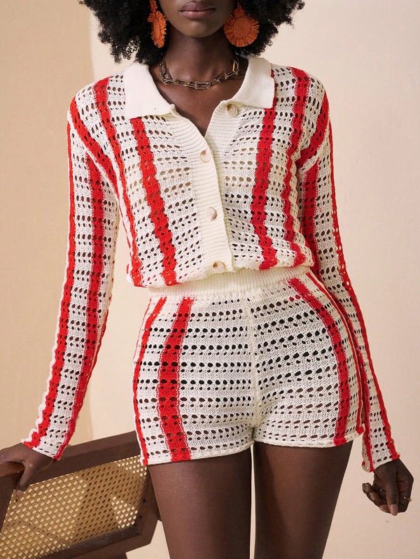  Festival Cardigan and High Waist Shorts Set image 2