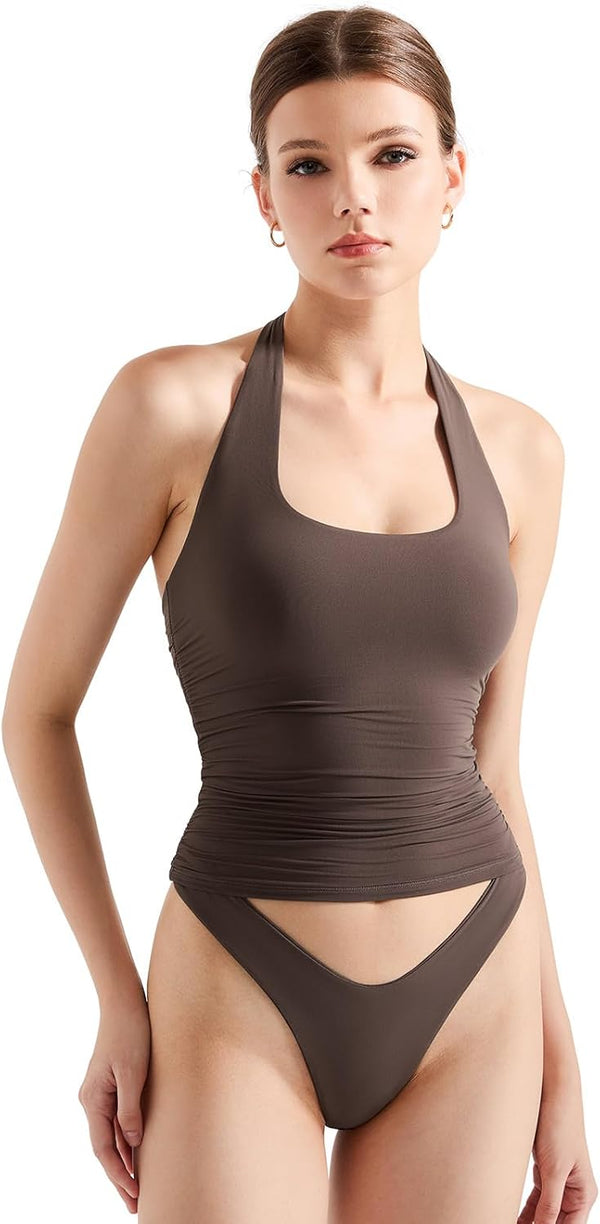 Halter Tank Tops Double Lined Backless Tops image 5