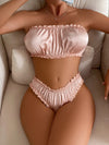 Rose Gold Ruched Frill Trim Bandeau Bra & Panty Set image 2