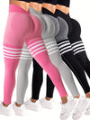 Black Striped Ruched Waist Leggings image 6