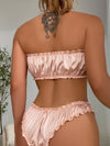 Rose Gold Ruched Frill Trim Bandeau Bra & Panty Set image 1