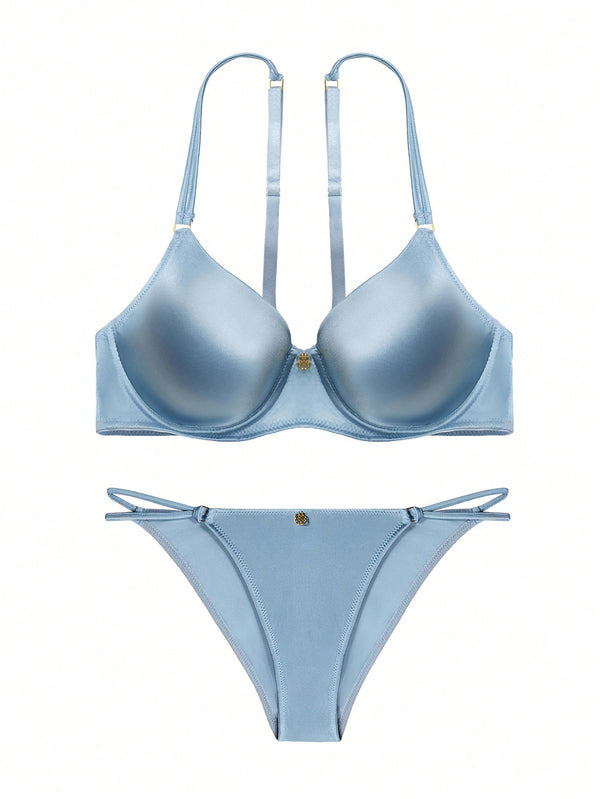 Simple Solid Shiny Fabric Bra Set image 3