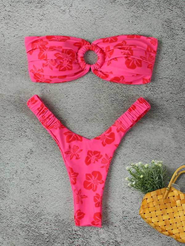 Floral Printed Bandeau Bikini Set, image 0