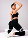 Black Striped Ruched Waist Leggings image 7