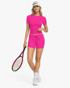 Two Piece Lounge Set Slim Fitted Short Sleeve Tops T-shirt Drawstring Shorts image 7
