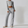 Crop Top Crewneck Sweatshirt and Flare Jogger Workout Set image 14