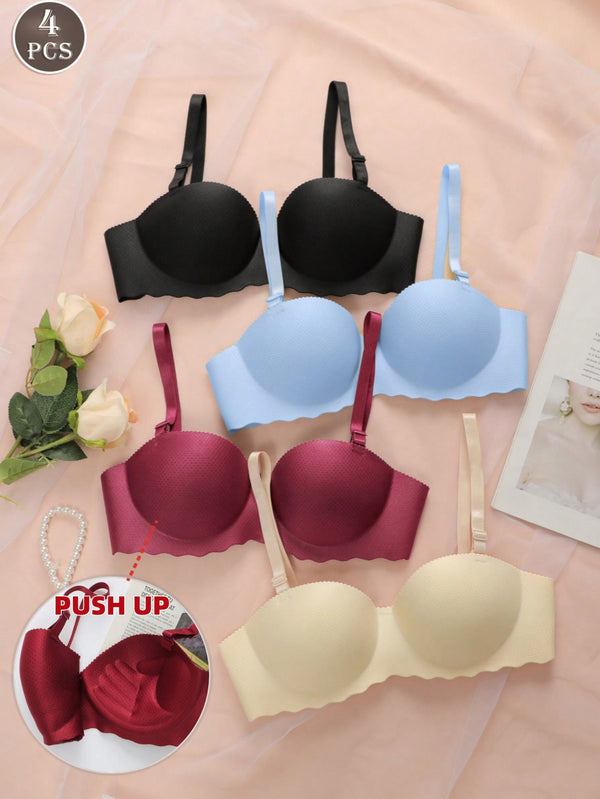 4PC Solid Color Bra Set image 17