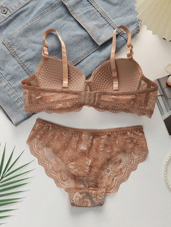 Nude Floral Lingerie Set image 4