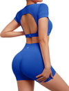 Open Back Short Sleeve Scrunch Butt Booty Shorts Seamless Ribbed Workout Set image 6